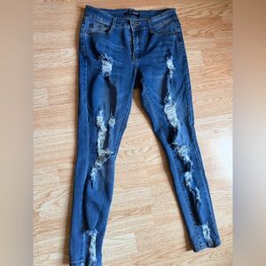Fashion Nova Ripped Dark Blue Skinny Jeans